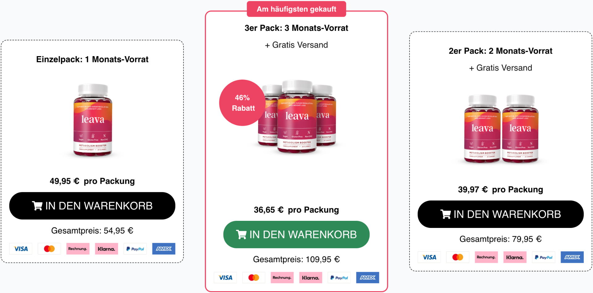 Leava Germany Preisübersicht – Einzelpack, 2er und 3er Pack