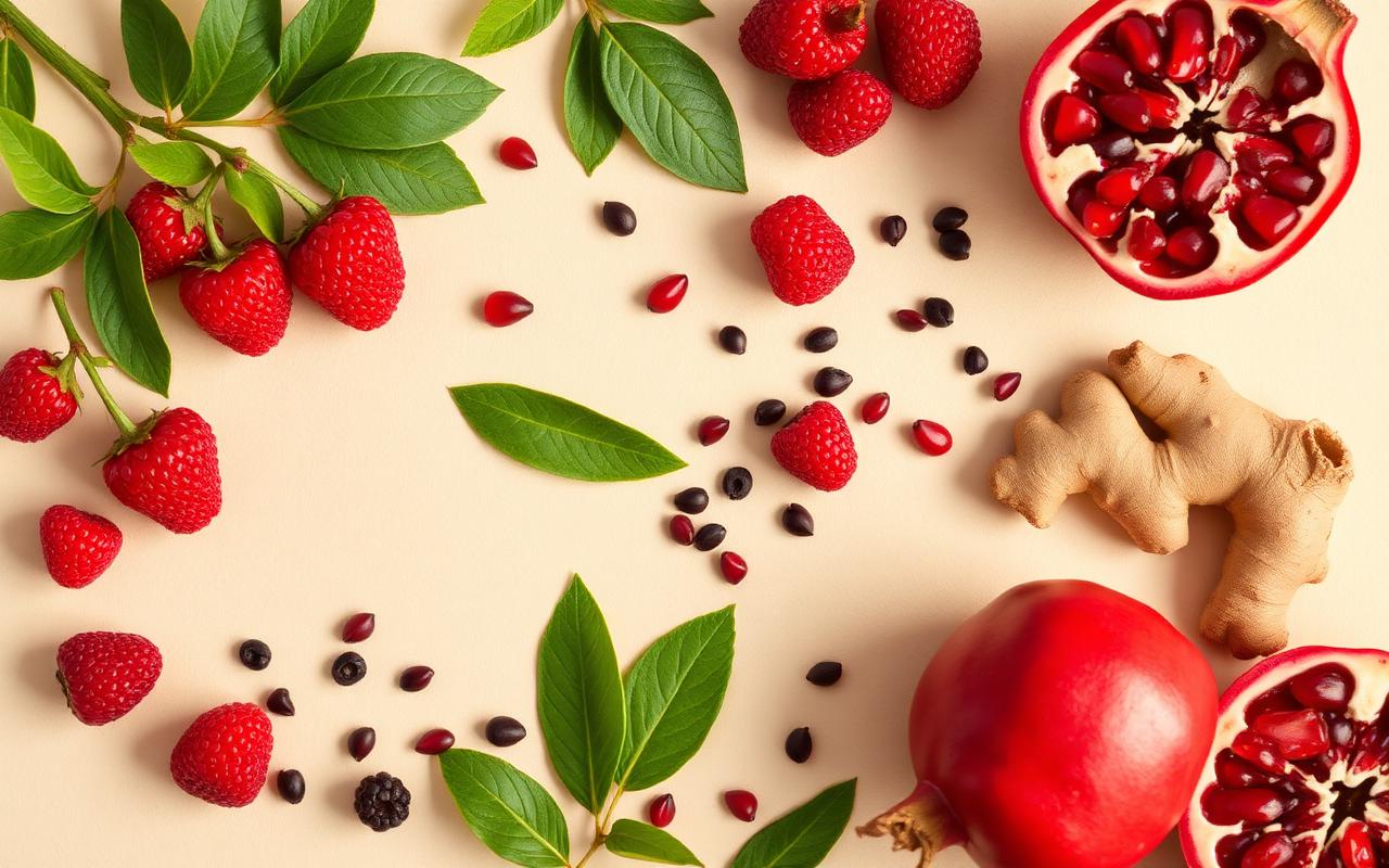 Natürliche Zutaten von Leava Germany – Beeren, Granatapfel, Ingwer, Grüntee